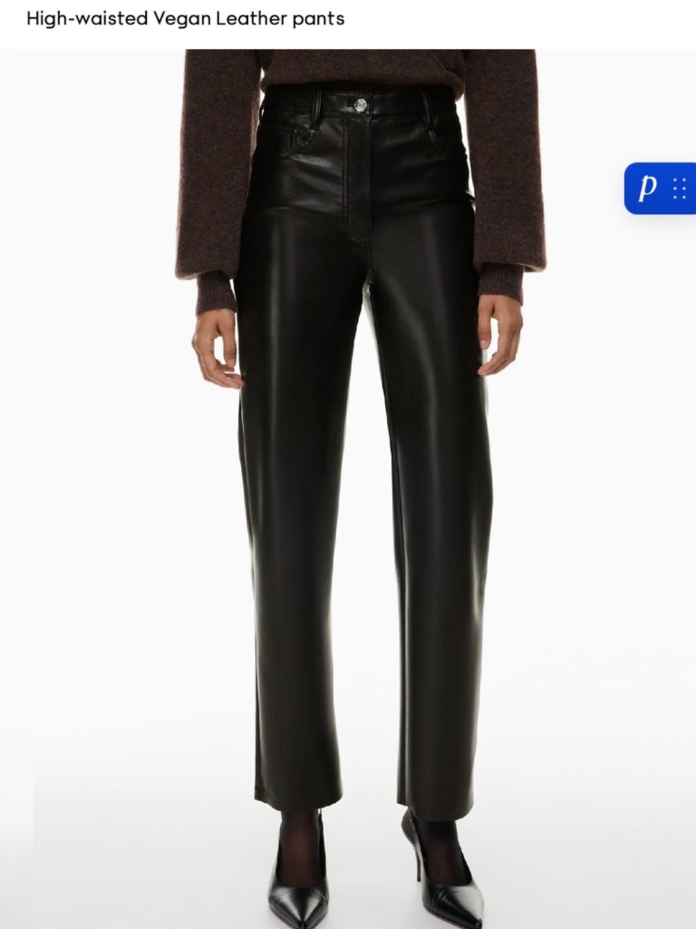 Aritzia High-Waisted Vegan Leather Straight-Leg Pants in Black